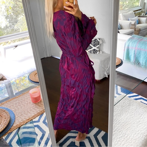 💜 ZARA BOHO PURPLE PINK LONG SLEEVE SIDE TIE MAXI DRESS! - Picture 5 of 16